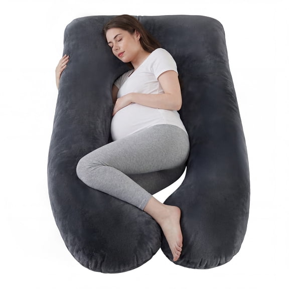 Babyomi U Shaped Pregnancy Pillow Full Body Support Maternity Pillow with Machine Washable Cover for Pain Relief Side Sleepers Expecting Moms, Black
