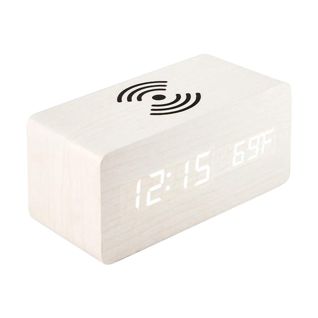 Boovnll Alarm Clock, Wooden Digital Electronic Alarm Clock Charging Clock Bedside Wireless Charging Digital Wooden Clock Desk Clock, Clock