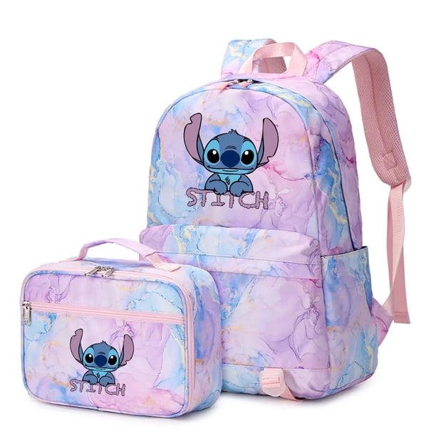 2pcs Stitch Prints Girls Boys Kids Backpack with Lunch Bag Rucksack Casual Student Teenagers School Bags for Women Sets