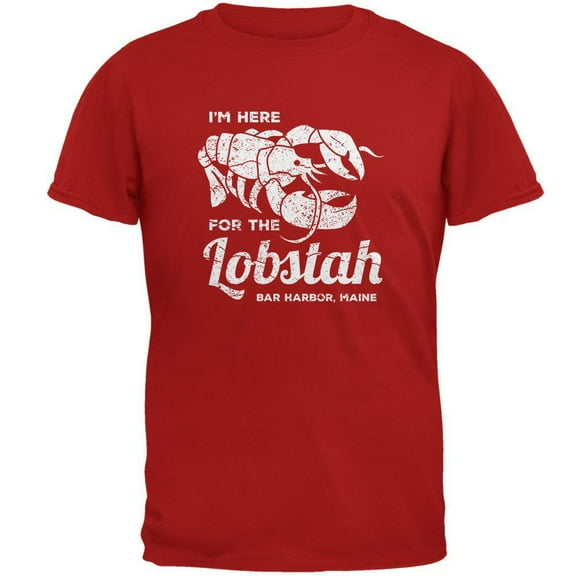 Here for the Lobstah Lobster Distress - Bar Harbor Maine Mens Soft T Shirt Red 2XL