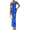 thumbnail image 5 of PRETTYGARDEN Women's Floral Maxi Dress 2025 Summer Off Shoulder Mesh Elegant Cocktail Party Ruched Bodycon Dresses, 5 of 6