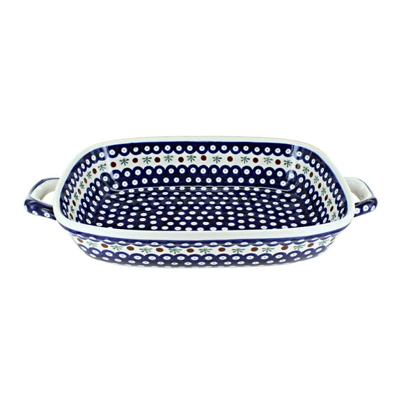 Blue Rose Polish Pottery Nature Large Baker with Handles