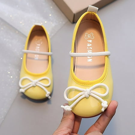 

Cathalem on Kids Girls Shoes Autumn Children Princess Shoes Non Slip Soft Sole Leather Shoes Bowknot Single Girl Sandals Size 10 Yellow 2.5 Years