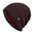 thumbnail image 3 of Xfvqtps Mens Beanie Hat Knit Fleece Lined Solid Color Simplicity Thickened Stretch Windproof Coldproof Warm Soft Outdoor Winter Skull Cap Wine, 3 of 5