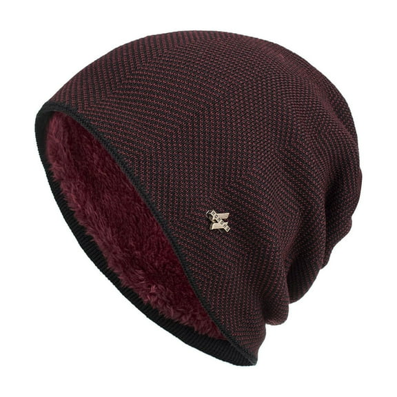 Winter Beanies Men's Winter Style Velvet Iron Label Pullover Hat Knitted Yarn Hat