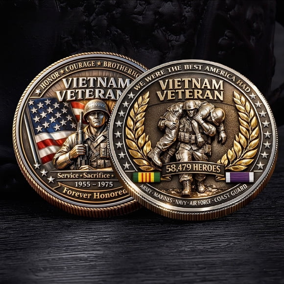 Vacemry Vietnam Veterans Memorial Commemorative Coin 1955-1975, Detailed Military Challenge Coin, Patriotic Collectible Token for Display Case, Shadow Box, Office Desk, Military Service Tribute