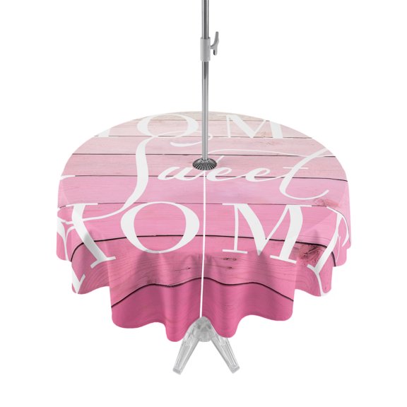 Outdoor Tablecloth with Umbrella Hole Zipper Home Swee Words Round Tablecloth 54" Waterproof Outside Table Cloth Farmhouse Magenta Wooden Minimalist Patio Table Cover Tablecloths for Picnic Party