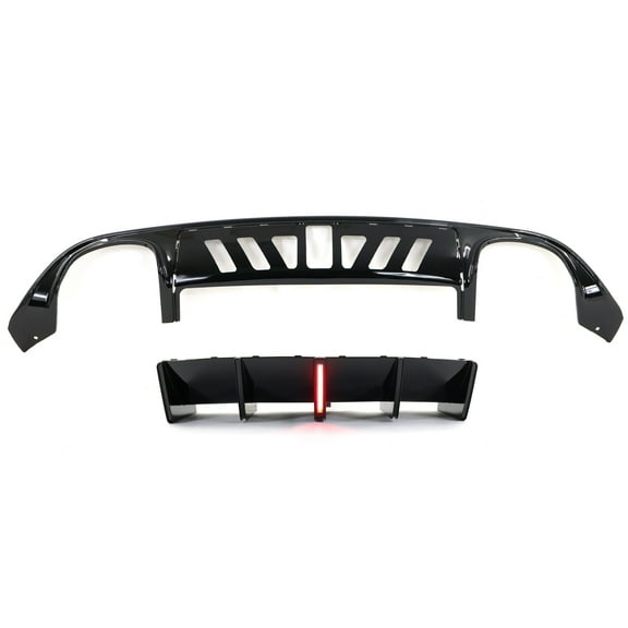 Ikon Motorsports Rear Diffuser w/ LED Light Compatible with 15-23 Dodge Charger IKON V3 Style Gloss Black PP Quad Exhaust Rear Bumper Diffuser Lip Shark Fins
