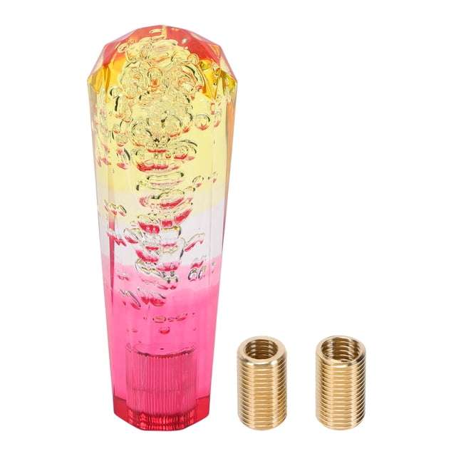 Pomo de Cambio de Cristal Tricolor de Diamante Unique Bargains, Pomo de Palanca de Cambios de Acrílico para Vehículos Automáticos y Manuales con 2 Adaptadores Amarillo Blanco 1 Juego