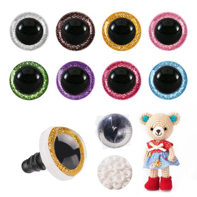 Ojos de muñeca Safety Eyes MUCUNNIA con purpurina, 6 unidades, 40 mm