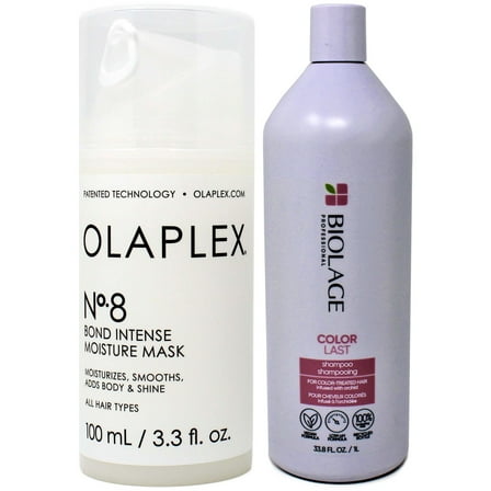 Olaplex No. 8 Bond Intense Moisture Mask, 3.3 oz & Matrix Biolage Color Last Shampoo, 33.8 oz