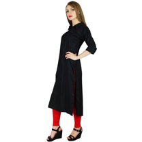 Bimba Women 3/4 Sleeve Formal Black Tunic Collar Neck Casual Kurta Kurti