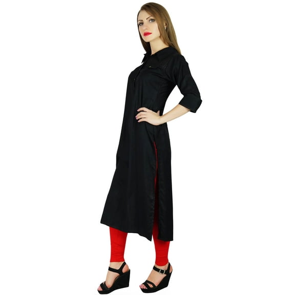 Bimba Women 3/4 Sleeve Formal Black Tunic Collar Neck Casual Kurta Kurti
