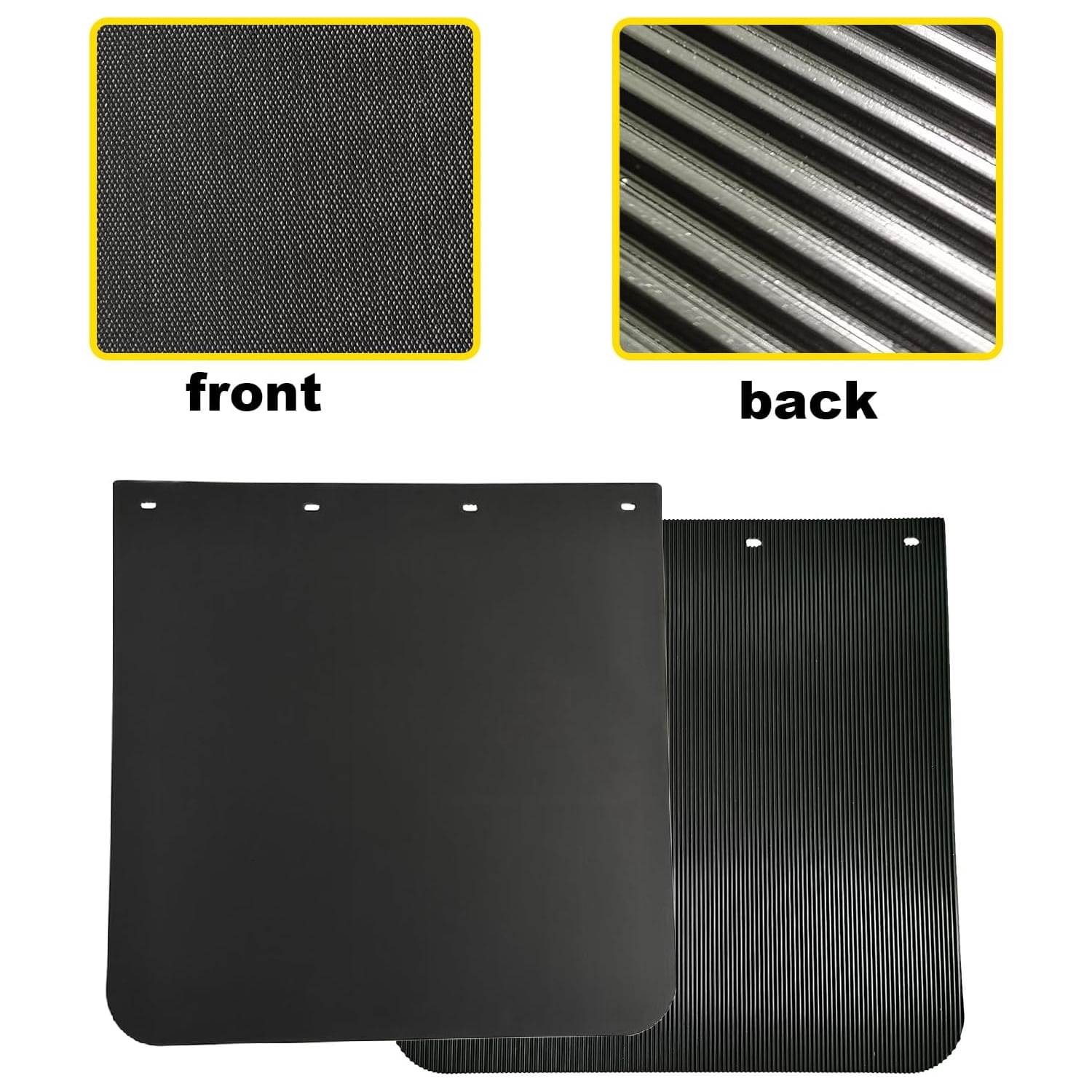 24"x24" Black Polymer Mud Flaps and 24"x3" Mud Flap Reflector Reflective Tape Fit for Semi Trucks Trailers, 2 Pack