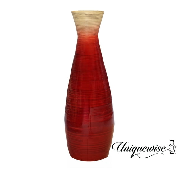 Uniquewise 28" Classic Bamboo Floor Vase Handmade, Decorative Glossy Red Vase for Dining Room, Living Room, Entryway, Home Decor, Fill with Dried Branches or Flowers, Tall Elegant Centerpiece