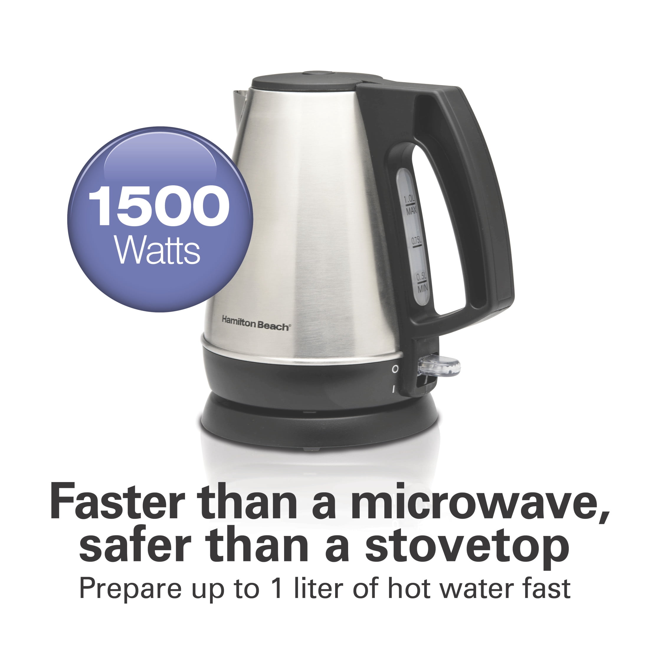 Hamilton Beach Stainless Steel Electric Kettle, Tea & Water Kettle, 1L, Black Accents