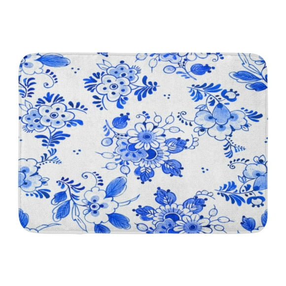 NUDECOR Watercolor Pattern Delft Blue Watercolour Traditional Dutch Floral Bouquets of Flowers Cobalt Doormat Floor Rug Bath Mat 23.6x15.7 inch