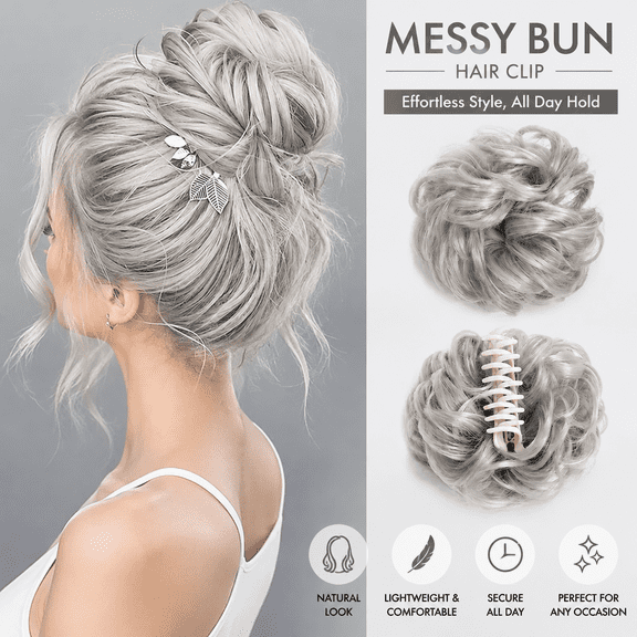 Meetitsneeds Bun Extension Hair Clips, Bun Extension Clips for Women, Claw Clip Messy Piece Bun Clip With Claw, Wave Curly Hairpieces for Daily Wear