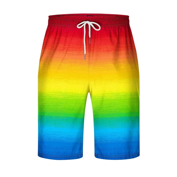 Mens Rainbow Color - Block Shorts, Stylish Striped Design, Quick - Dry, Summer Casual & Leisure Wear