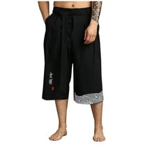 ZVNAΖH Mens Below Knee 3/4 Pant Embroidery Loose Casual Pocket Drawstring Elastic-Waist Capris