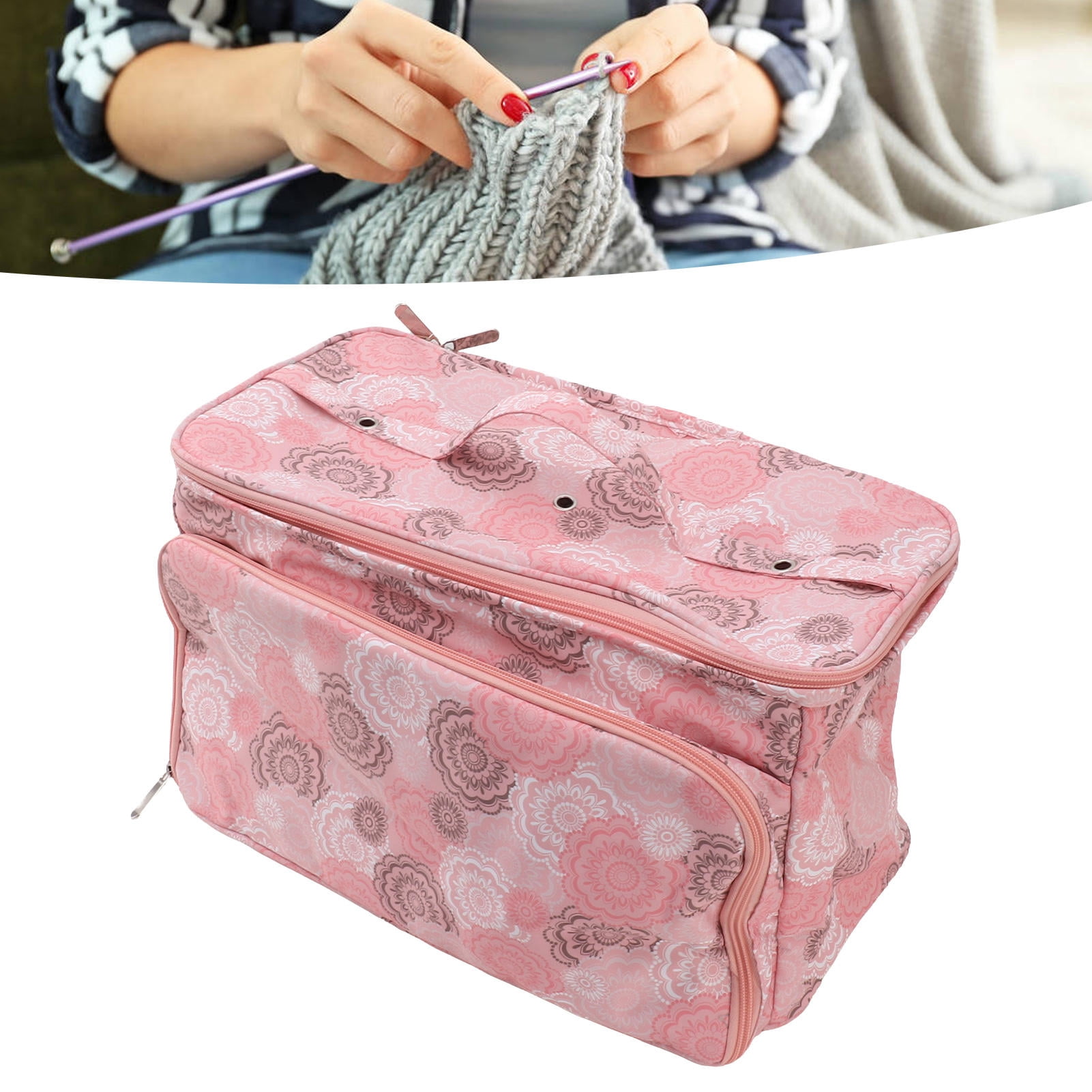 YAHHU Pink Oxford Knitting & Crochet Organizer Bag – Durable, Waterproof, Multi‑Pocket Storage for Yarn, Needles & Sewing Supplies