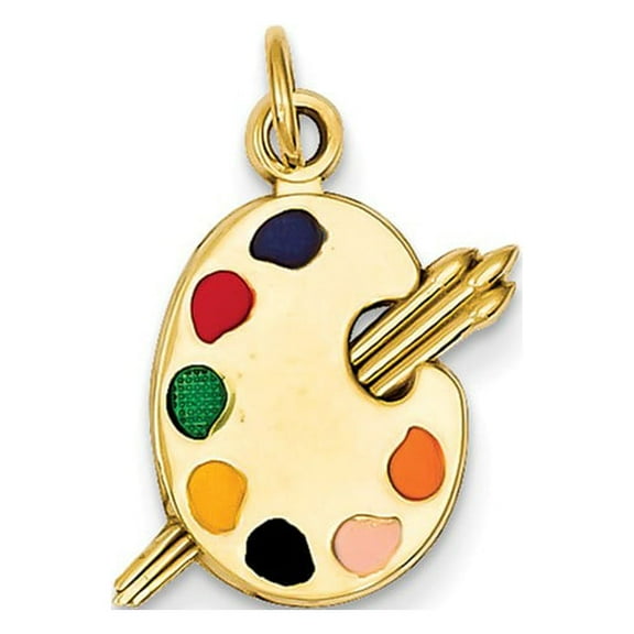 14k Yellow Gold Enameled Artist Palette Charm