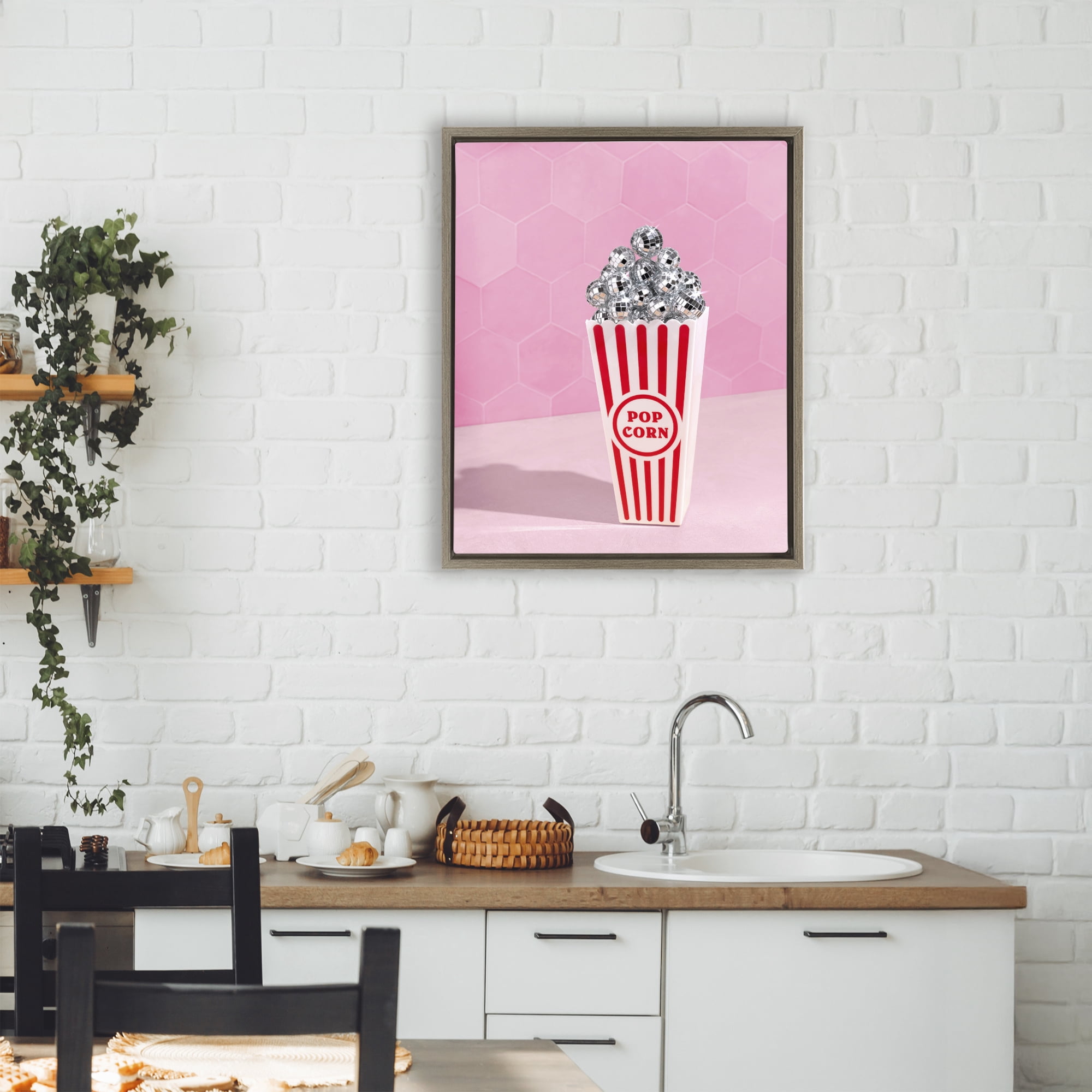 Stupell Industries Pink Disco Popcorn Brown Framed Floater Canvas Wall Art, design by LISH Creative