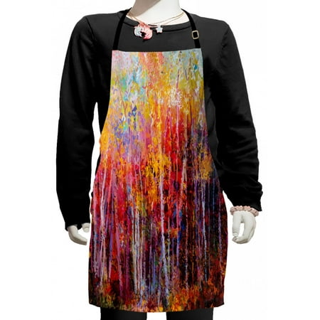 

Nature Kids Apron Vibrant Colored Painting Trees in the Autumn Forest Impressionistic Artwork Boys Girls Apron Bib with Adjustable Ties for Cooking Baking Painting Orange Yellow by Ambesonne
