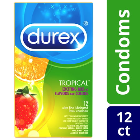 Durex Tropical Ultra-Fine Flavored Lubricated Latex Condoms Variety Pack – 12