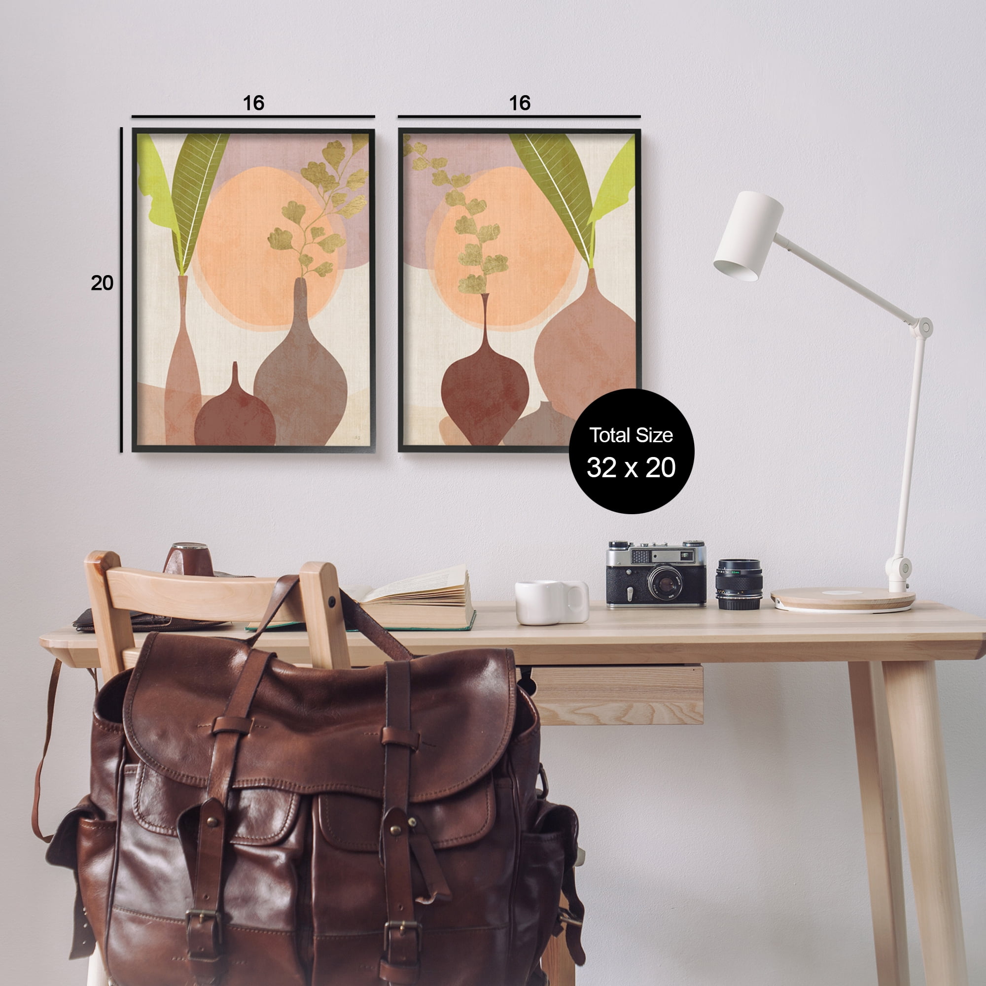 Stupell Industries Modern Boho Vases Botanical & Floral Painting Black Framed Art Print Wall Art, 16 x 20, Set of 2
