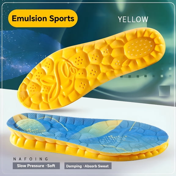 XIRQI Cloud Technology Sports Insoles for Shoes PU Sole Soft Breathable Shock Absorption Cushion Running Orthopedic Care Insoles Yellow EU41-42(260mm)