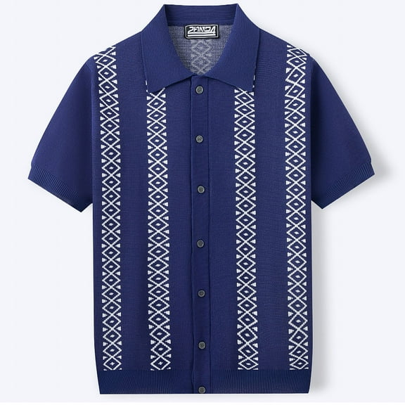 Men's Knit Shirt, Short Sleeve Button Up Cardigan, Casual Lapel Top with Soft Breathable Fabric for Relaxed Wear