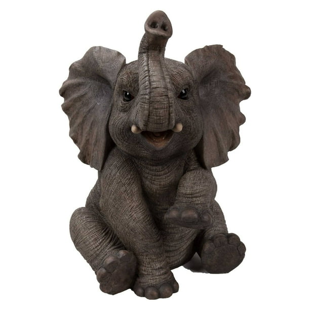 ELEPHANT BABY SITTING W/TRUNK UP STATUE