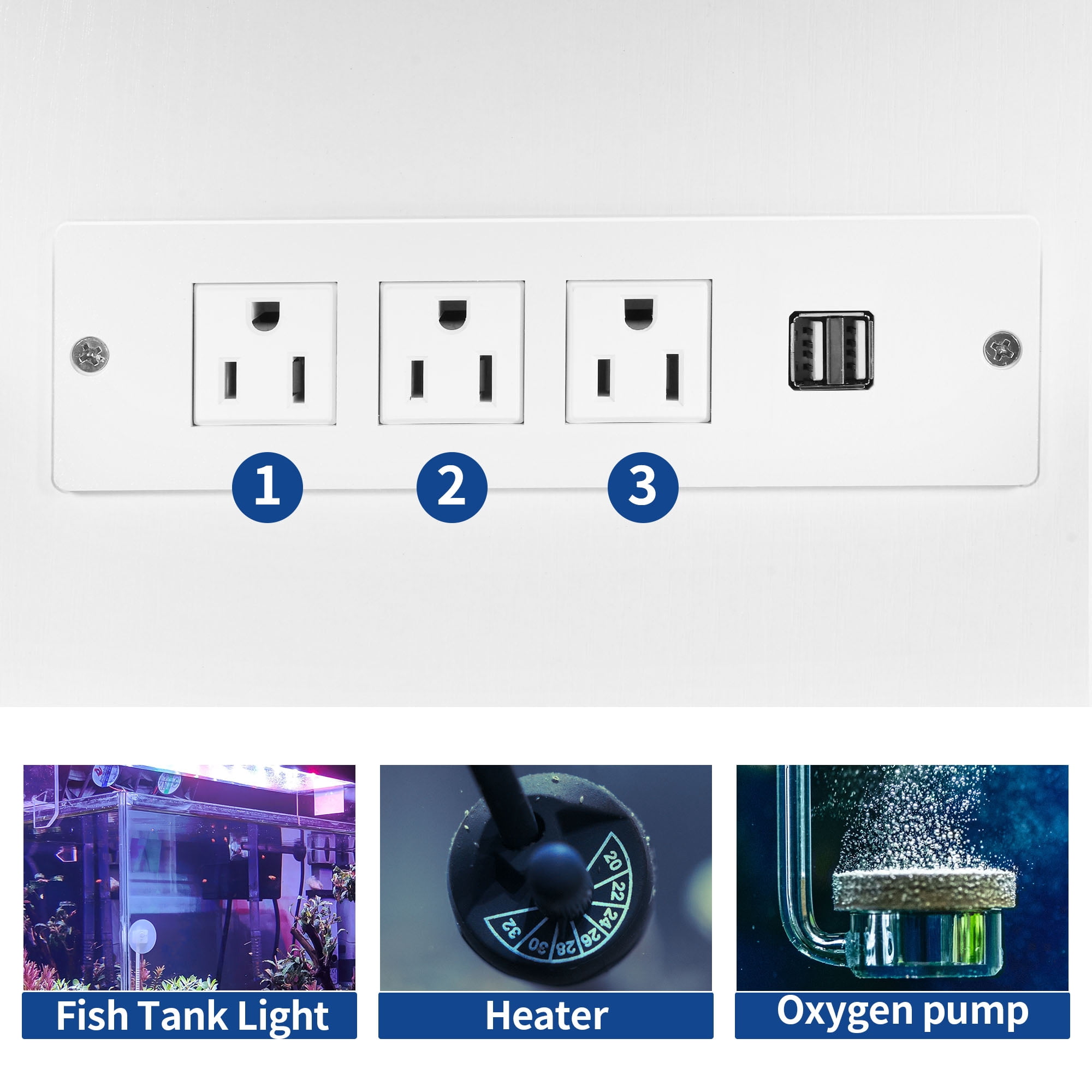 Dextrus Heavy Duty Metal Aquarium Stand with LED Light & Power Outlets – For 75-120 Gallon Tanks, White