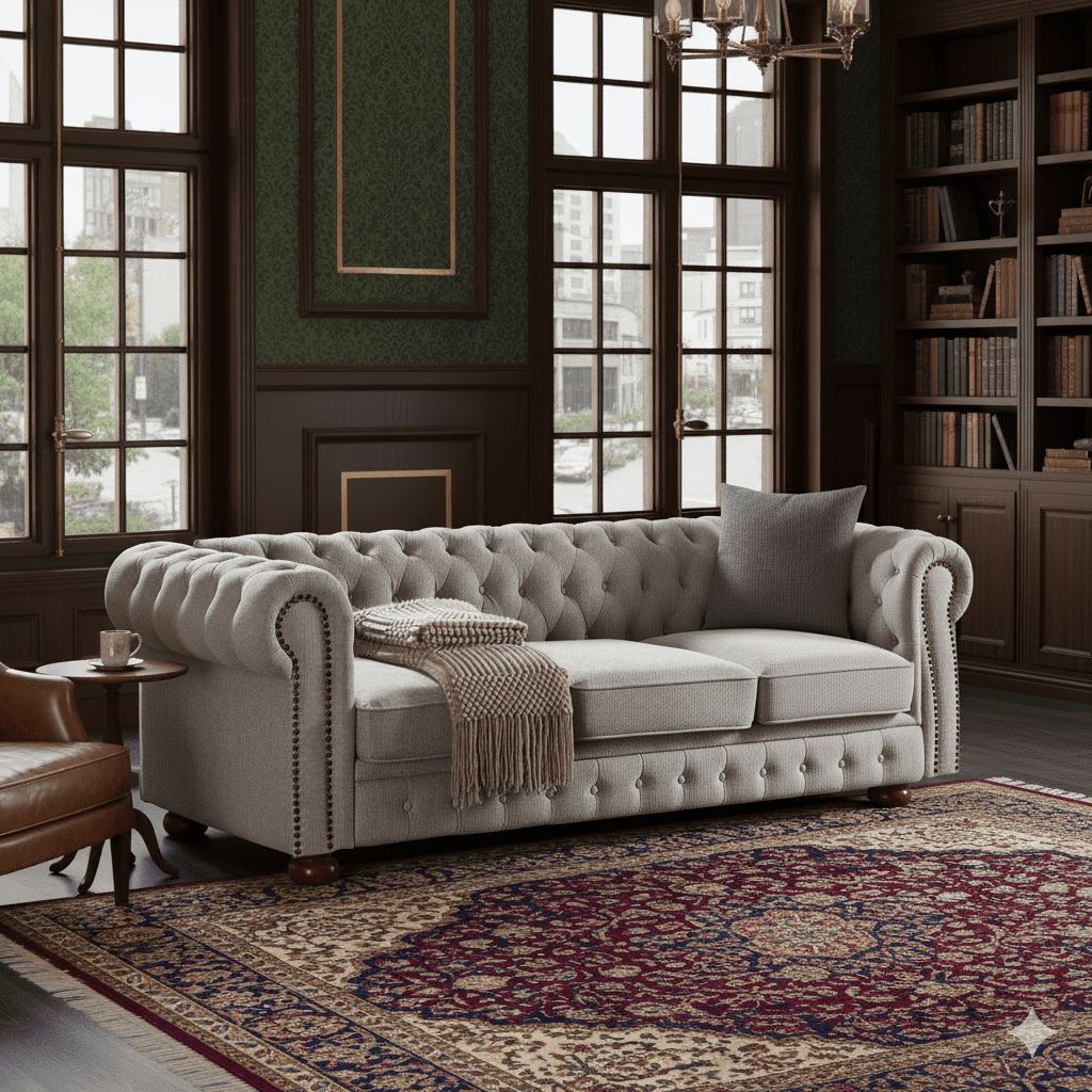 TiramisuBest Classic Chesterfield Sofa, 89" Mid Century Modern Couch with Deep Seat, Button Tufted Chesterfield Couch for Living Room, Office & Apartment, Linen (Grey)