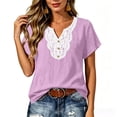 thumbnail image 3 of Stamzod Womens Tops Summer Outfits V-Neck Short Sleeve Lace Boho Blouses Dressy Casual Work Shirts Purple B M, 3 of 10