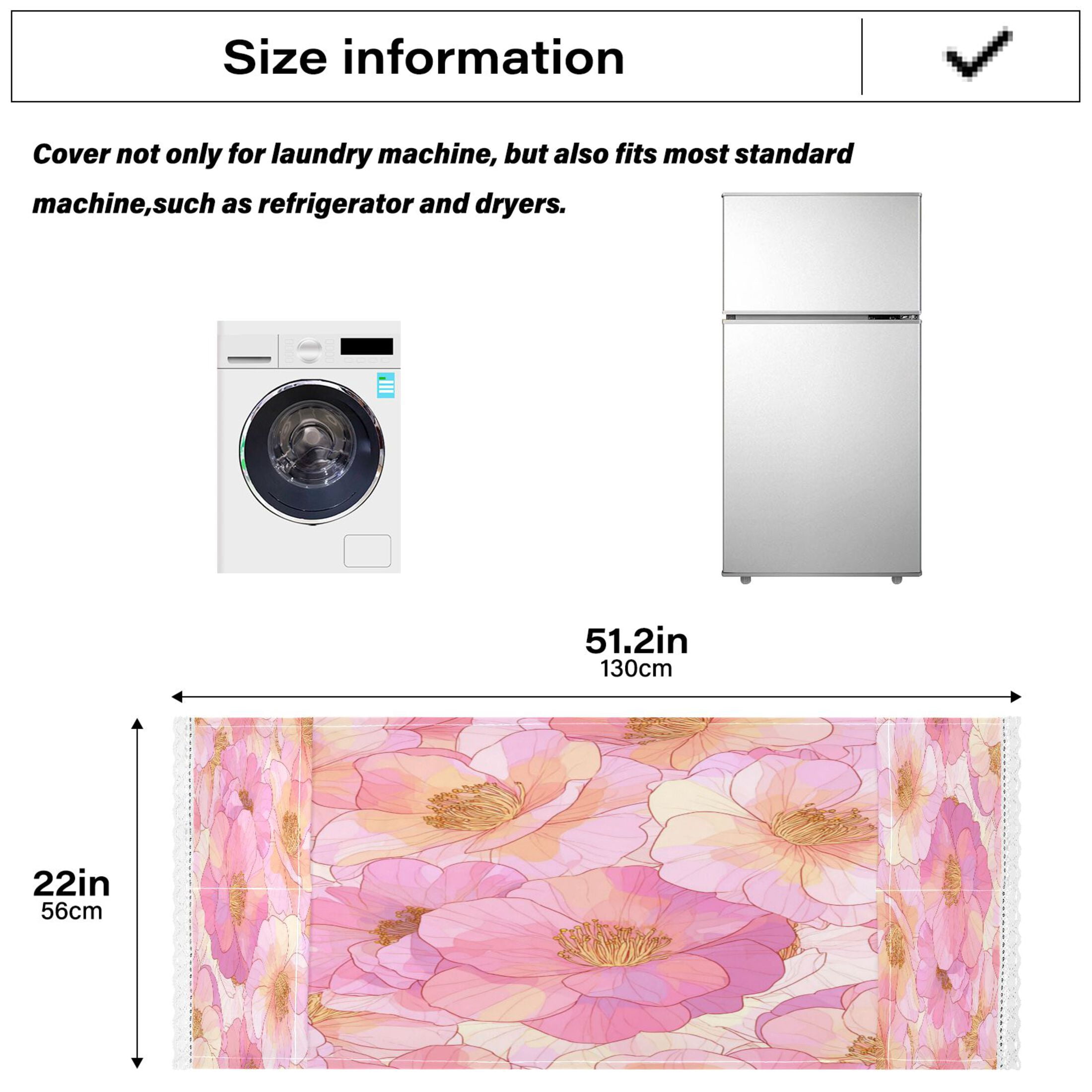 Wobogo Pink Camellia Washing Machine Cover Dustproof Washer Dryer Cover Waterproof Laundry Room Decorative Protector