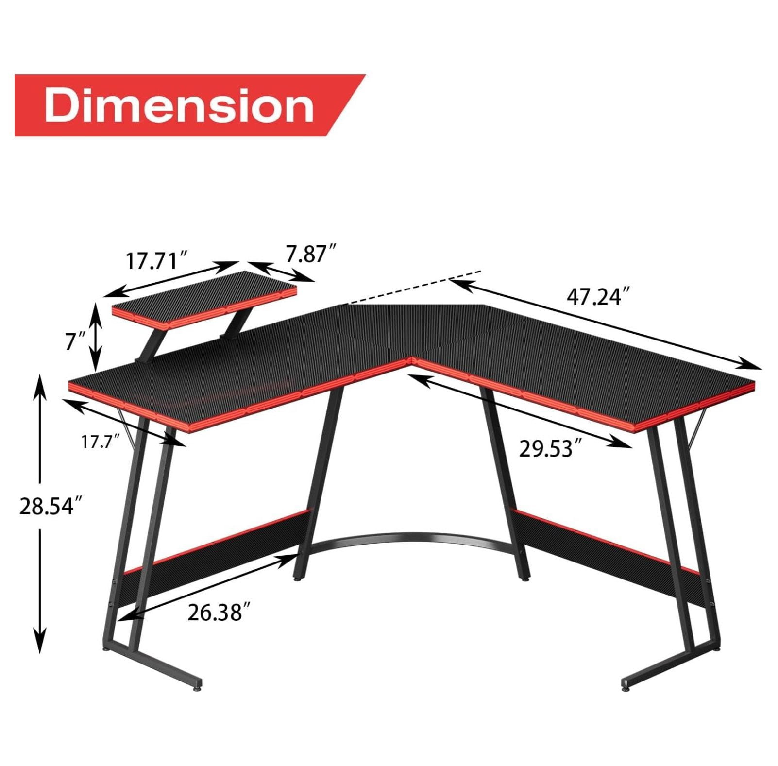 SONGMY L Shaped Gaming Desk Computer Corner PC Desk Table with Large Monitor Riser Stand for Home Office Sturdy Writing Workstation (Black, 47 Inch)
