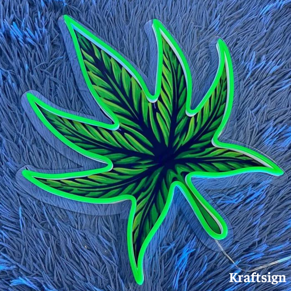 Craftnamesign Green Leaf Neon Sign, Leaf Acrylic Print Led Sign, Man Cave Decor, Bar Decor