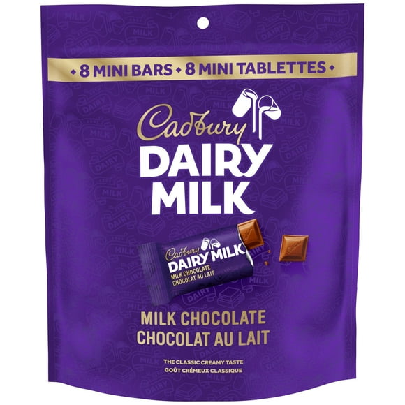 CADBURY DAIRY MILK, Milk Chocolate Bars, Bag of 8 x 18 g Mini Chocolate Bars, CADBURY Milk Chocolate Mini Bars, 144 g, CADBURY DAIRY MILK MINI BARS 144G 8