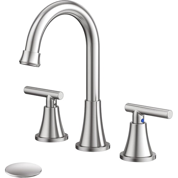 Zovajonia Brushed Nickel Bathroom Sink Faucets w/ Pop-up Drain and Supply Lines Stainless Steel 3 Hole Widespread Faucet for Vanity RV Farmhouse Sink