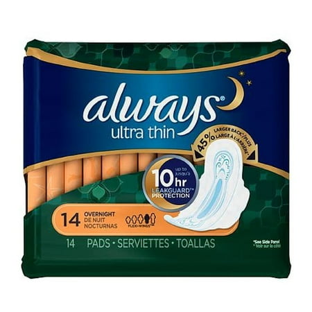 overnight pads thin wings ultra always unscented each pack flexi box
