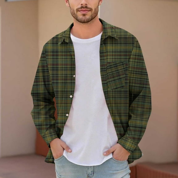 FDGIU Men's Flannel Shirt 2025 - Long Sleeve Button Down Plaid, Soft Fall Winter Casual Top