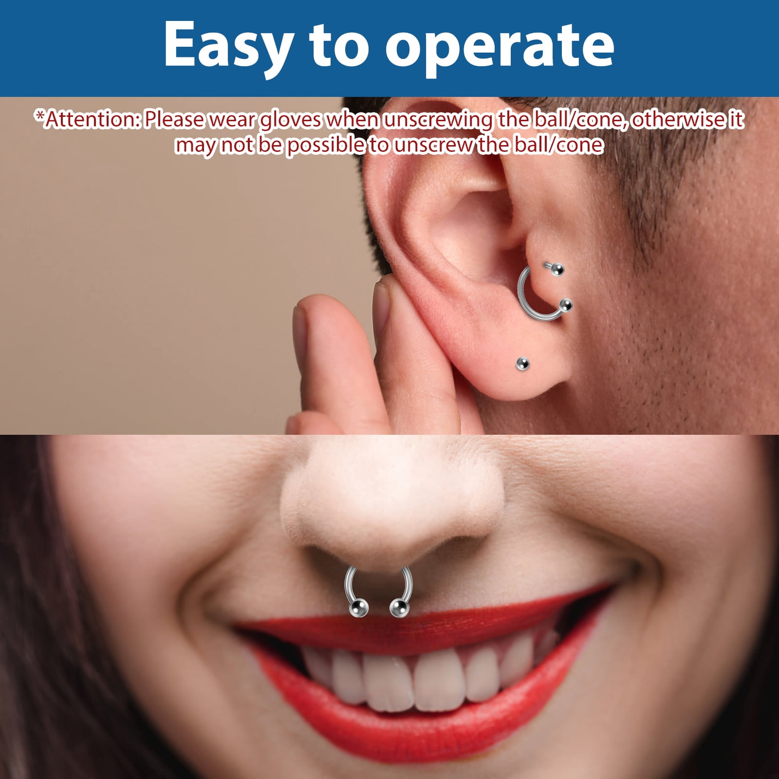 Hvxrjkn 79pcs Piercing Jewelry Kit Pro Piercing Kit 316L Stainless Steel Body Septum Piercing Kit 16G Belly Ring Tongue Tragus Nipple Nose Eyebrow Piercing Tools Piercing Needles Clamps