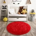 thumbnail image 5 of Junovo Round Fluffy Area Rugs For Kids Girls Princess Castle Plush Shaggy Carpet Cute Circle Nursery Rug For Kids Room Bedroom Living Room,4'x4',Red, 5 of 6