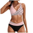 thumbnail image 1 of Huesdet Women's Triangle Bikini Set String Swimsuit Print Tie Smocked Ruched Two Piece Bathing Suit(Pink,3XL), 1 of 9