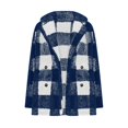 thumbnail image 6 of Wang6 Plus Size Button Cardigan for Women Black Open Front Long Sleeve Jackets Trendy Fall Plaid Printed Trim Tops Outerwear with Pockets Navy L, 6 of 7