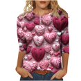 thumbnail image 2 of Womens T Shirts Valentines, Heart Tops for Women, 3/4 Sleeve Tee Shirt Women Valentine's Day Love Flower Print T Shirt Casual Round Neck Three Quarter Sleeve T-Shirt Top, 2 of 5