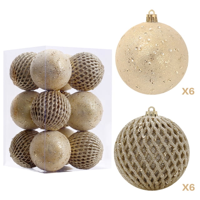 Christmas Deals Bigersell Ball Ornaments New Christmas Ball Ornaments -12pcs Shatterproof Christmas Ornaments Set ,Multiple Styles Ornaments for Christmas Trees ,Also for Other Party Decoration Gold