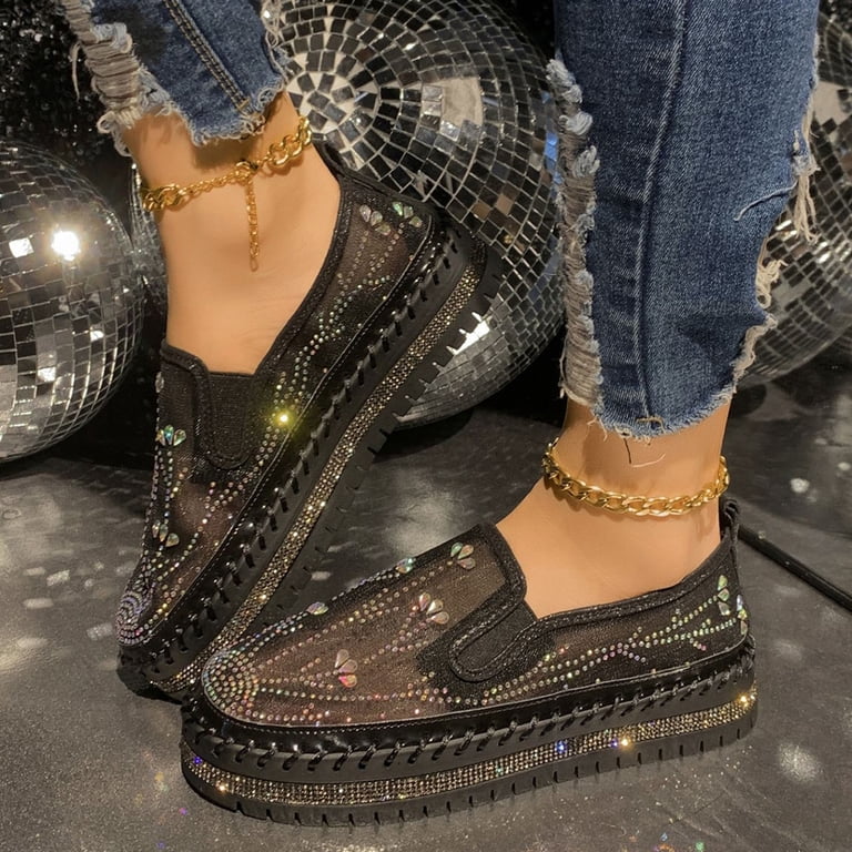 Womens Sandals Comfy Slip On Platform Glitter Sneakers Mesh  display picture 2